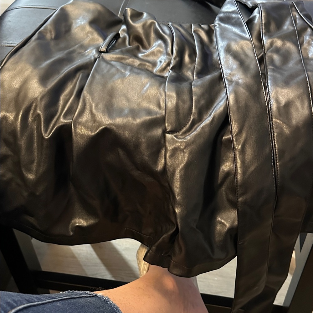 Black Faux Leather Women Shorts